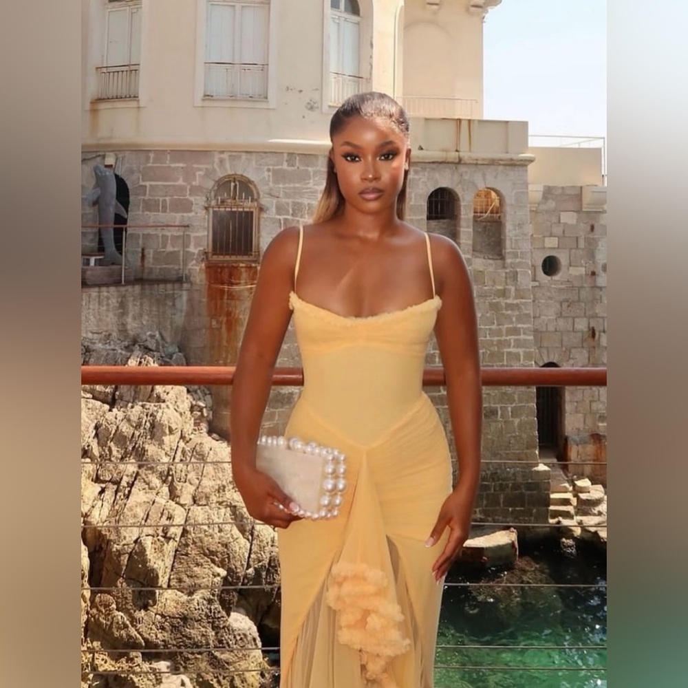 Yellow Ruffled Slip Midi Dress - Picture 8 of 9